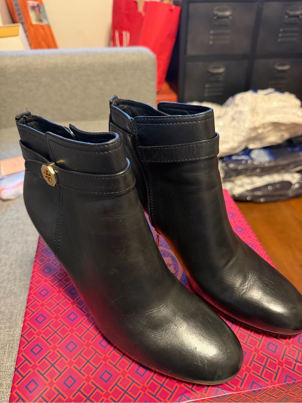 Tory Birch Brita Mid Heel Bootie - Size 12. Black leather. Includes dust bag.